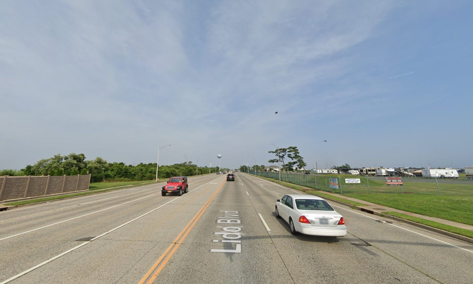 Current state of Lido Boulevard — wide road with no bike infrastructure